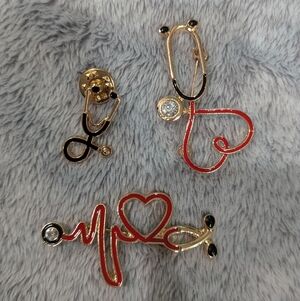 Three Stethascope Pins - Doctors/PA/Nurse Gifts, Gold Tones